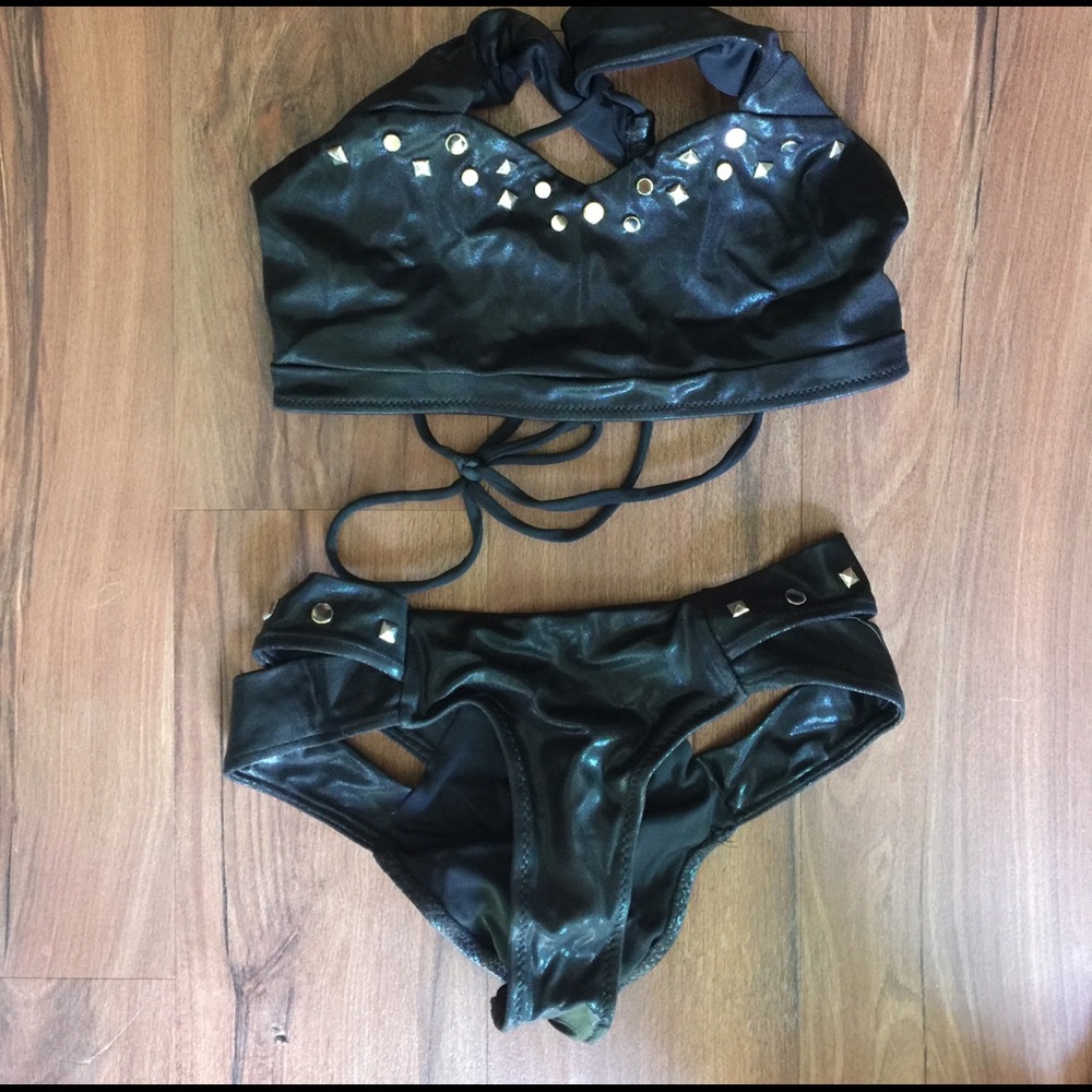 Black metallic biker chick custom HUSH LA suit